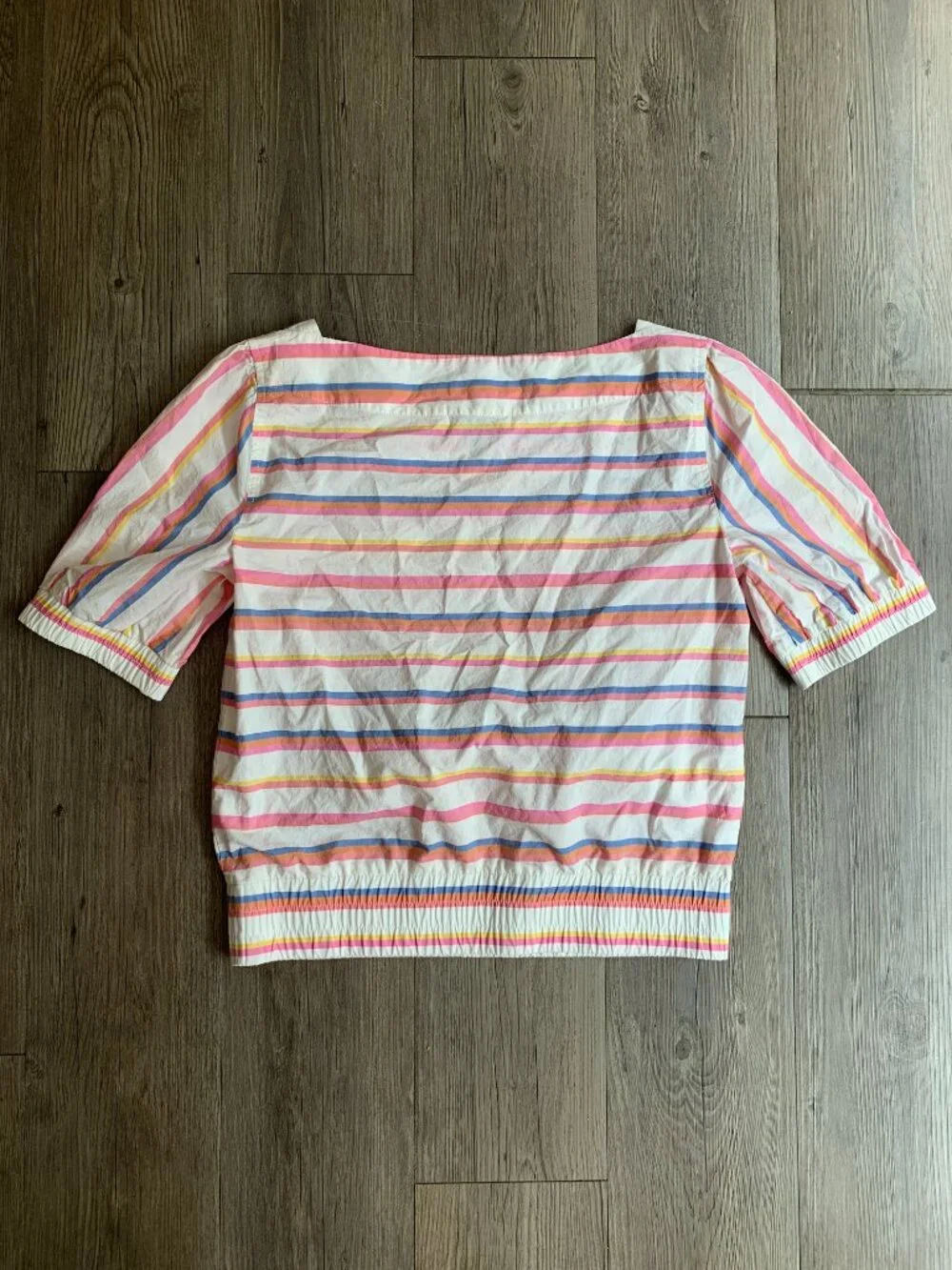 100% Cotton J.Crew Striped Poplin Blouse with Elastic Cuffs Cropped Size 2 Tall